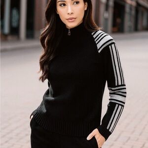 Elegant Black and Gray Women's Turtleneck Sweater